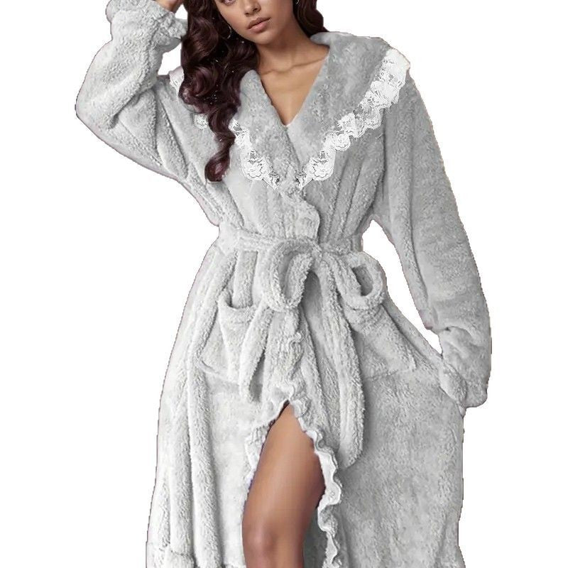 2025 Winter Pajamas Women's Lace Lace Sweet Comfortable Nightgown Thickened Long Pajamas Пижама - GIMAz Home Decor